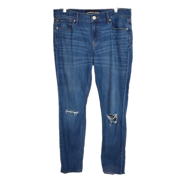 Express Super Skinny Mid Rise Ripped Jeans